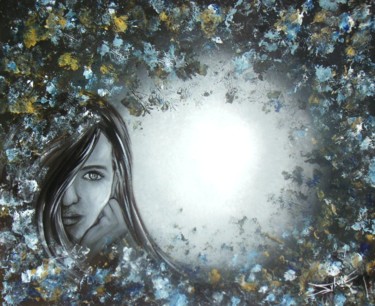 Painting titled "Regard" by Sylvie, Le Chant Du Vent, Original Artwork, Acrylic Mounted on Wood Stretcher frame