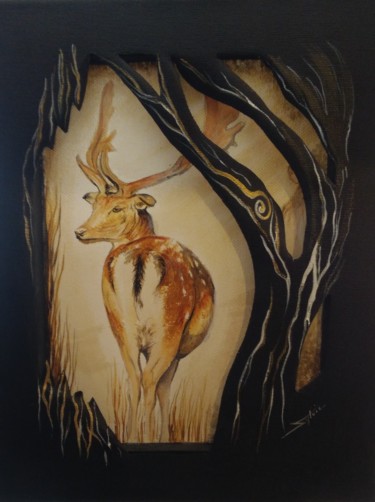 제목이 "Daim"인 미술작품 Sylvie, Le Chant Du Vent로, 원작, 아크릴 나무 들것 프레임에 장착됨