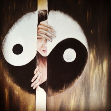 Painting titled "L' harmonie du yin…" by Sylvie, Le Chant Du Vent, Original Artwork, Oil Mounted on Wood Stretcher frame