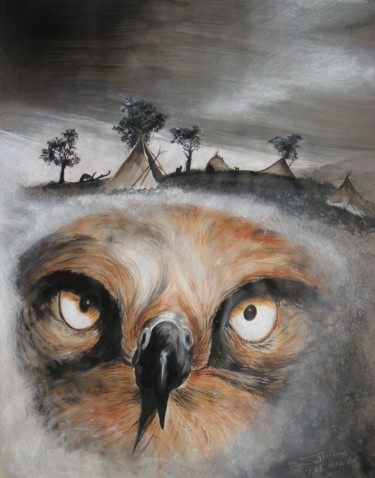 Peinture intitulée "Le regard de l'aigle" par Sylvie, Le Chant Du Vent, Œuvre d'art originale, Pastel