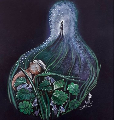 Pintura intitulada "Le lierre terrestre" por Sylvie, Le Chant Du Vent, Obras de arte originais, Aquarela