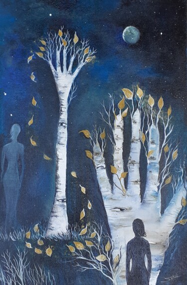 Pintura intitulada "Nuit mystère" por Sylvie, Le Chant Du Vent, Obras de arte originais, Óleo