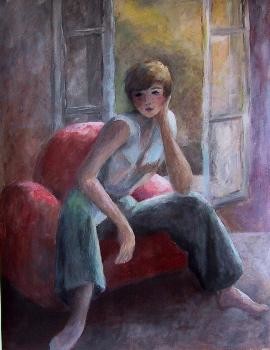 Peinture intitulée "le fauteuil rouge" par Sylvie Beuzen, Œuvre d'art originale