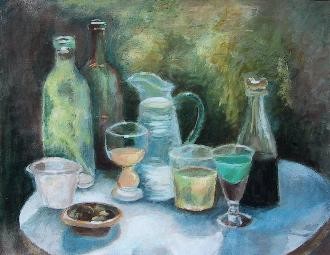 Peinture intitulée "verres et verts" par Sylvie Beuzen, Œuvre d'art originale