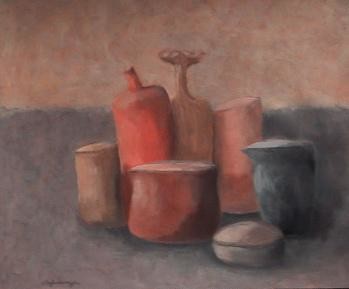 Peinture intitulée "pots orange" par Sylvie Beuzen, Œuvre d'art originale