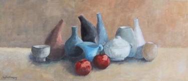 Peinture intitulée "pommes et pots" par Sylvie Beuzen, Œuvre d'art originale