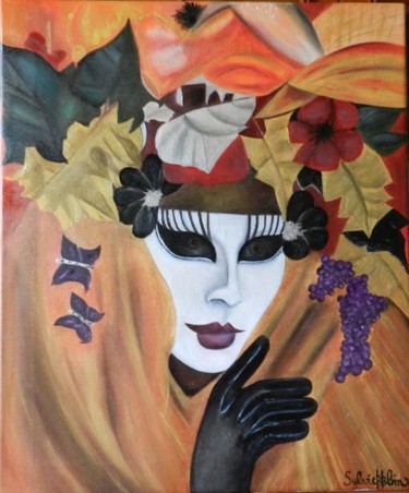 Painting titled "MASQUE  N° 4" by Sylvie Boublil, Original Artwork, Oil