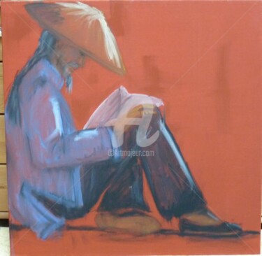 Painting titled "chinois au livre" by Sbx, Original Artwork
