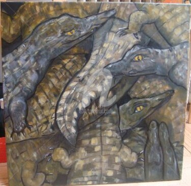 Peinture intitulée "un tas de crocodiles" par Sbx, Œuvre d'art originale