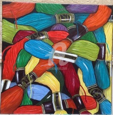 Peinture intitulée "un tas d'écheveaux" par Sbx, Œuvre d'art originale