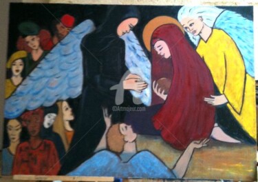 Pintura intitulada "histoire d'anges" por Sbx, Obras de arte originais