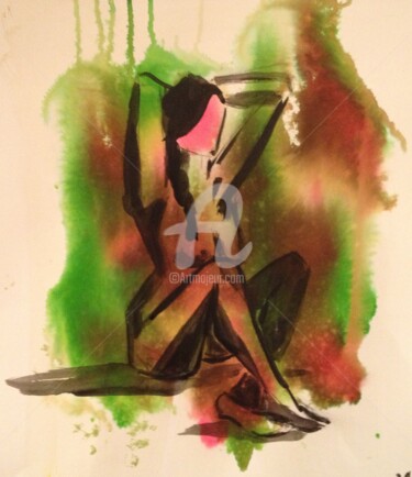 Peinture intitulée "nu assis en tailleur" par Sbx, Œuvre d'art originale