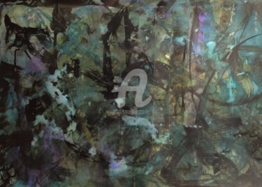Картина под названием "noir/vert" - Sbx, Подлинное произведение искусства, Масло