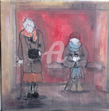 Pittura intitolato "En attendant le bus" da Sbx, Opera d'arte originale