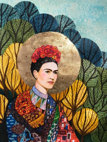 Ζωγραφική με τίτλο "Frida loves Klimt" από Sylvie Demers, Αυθεντικά έργα τέχνης, Ακουαρέλα