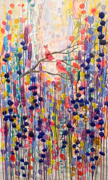Картина под названием "les roselins" - Sylvie Demers, Подлинное произведение искусства, Чернила Установлен на Деревянная пан…