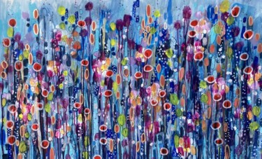 Painting titled "campi di fiori" by Sylvie Demers, Original Artwork, Ink Mounted on Wood Panel
