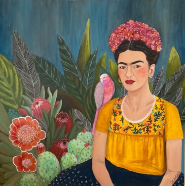 Painting titled "frida à la casa azul" by Sylvie Demers, Original Artwork, Acrylic Mounted on Wood Stretcher frame