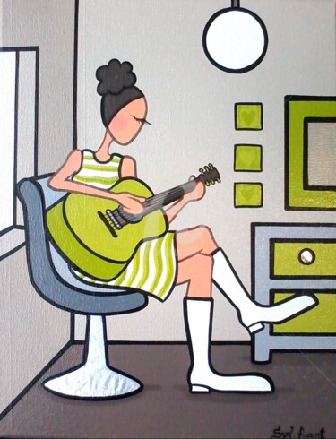 Pintura titulada "La guitare. Mademoi…" por Sylvie Fiant, Obra de arte original