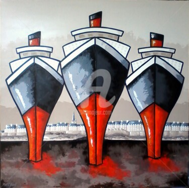 Painting titled "Les trois dames à S…" by Sylvie Fiant, Original Artwork, Acrylic