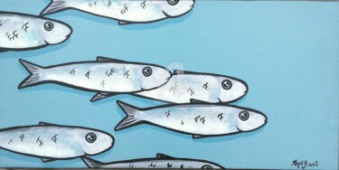 Painting titled "Les sardines. Fond…" by Sylvie Fiant, Original Artwork, Acrylic