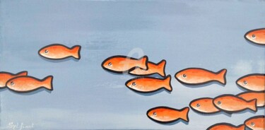 Painting titled "poissons oranges" by Sylvie Fiant, Original Artwork, Acrylic