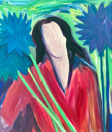 Картина под названием "PORTRAIT AUX AGAPAN…" - Sylvie Galard, Подлинное произведение искусства, Акрил Установлен на Деревянн…