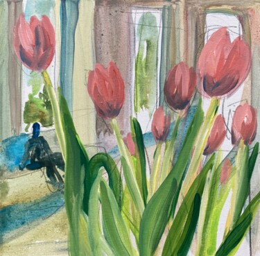 Malerei mit dem Titel "TULIPS FIRST" von Sylvie Galard, Original-Kunstwerk, Acryl