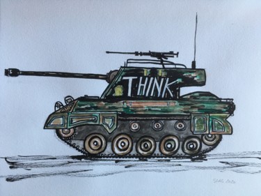 Malerei mit dem Titel "Think Tank" von Sylvie Liliane Andrée Guilbert, Original-Kunstwerk, Gouache