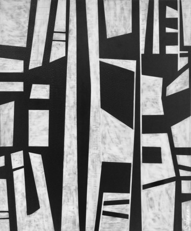 Картина под названием "Black and white abs…" - Sylvie Hamou, Подлинное произведение искусства, Акрил
