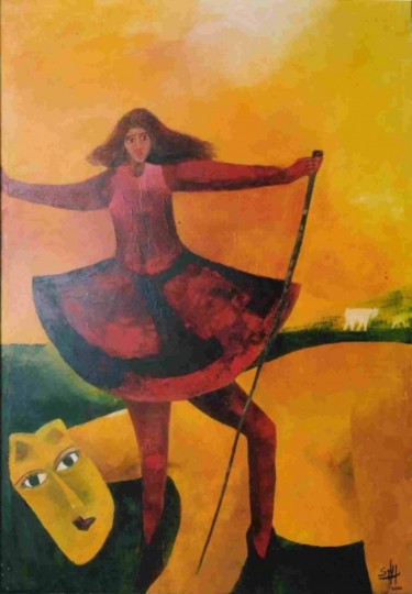 Painting titled "La Bergère" by Sylviehebrard, Original Artwork