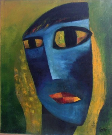 Painting titled "Masque" by Sylviehebrard, Original Artwork