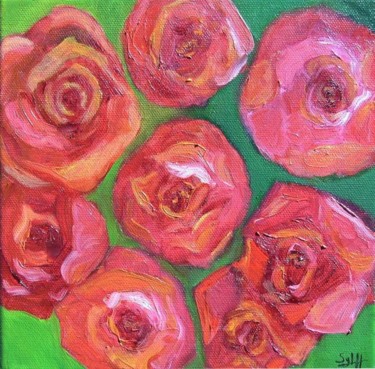 Painting titled "Sept Roses" by Sylviehebrard, Original Artwork