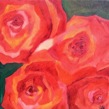 Painting titled "Quatre Roses" by Sylviehebrard, Original Artwork