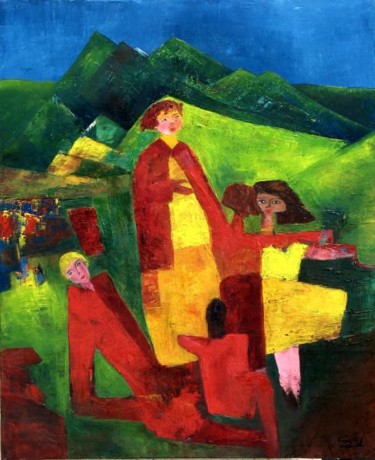 Pintura intitulada "Vendanges" por Sylviehebrard, Obras de arte originais, Óleo