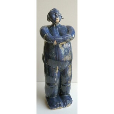 Escultura intitulada "BLEU BRAS CROISES" por Sylviehebrard, Obras de arte originais, Cerâmica