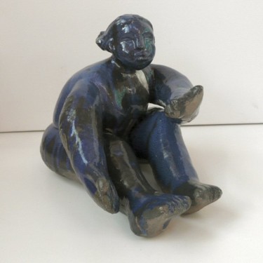 Sculpture intitulée "BLEU ASSISE" par Sylviehebrard, Œuvre d'art originale, Céramique