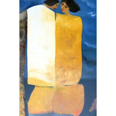 Malerei mit dem Titel "LES AMOUREUX" von Sylviehebrard, Original-Kunstwerk, Öl
