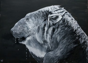 Peinture intitulée "l'ours polaire" par Sylvie Lescan, Œuvre d'art originale, Huile Monté sur Châssis en bois