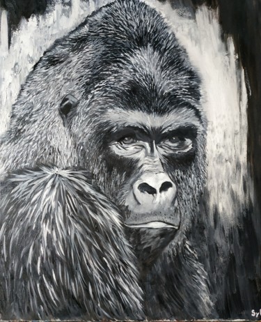 Painting titled "Big boss" by Sylvie Lescan, Original Artwork, Oil Mounted on Wood Stretcher frame