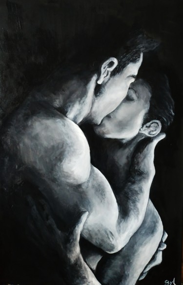 Peinture intitulée "Embrasse-moi" par Sylvie Lescan, Œuvre d'art originale, Huile Monté sur Châssis en bois