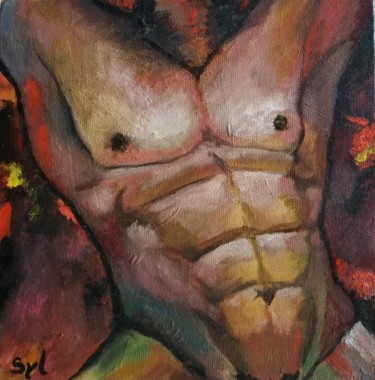 Painting titled "Masculin" by Sylvie Lescan, Original Artwork, Oil Mounted on Cardboard