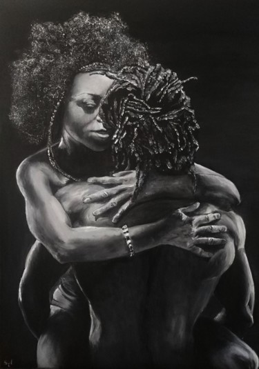 Peinture intitulée "Dans tes bras" par Sylvie Lescan, Œuvre d'art originale, Huile Monté sur Châssis en bois