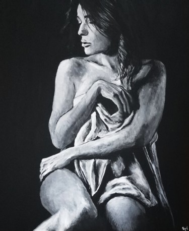 Peinture intitulée "Pudeur" par Sylvie Lescan, Œuvre d'art originale, Acrylique Monté sur Châssis en bois