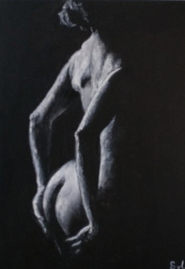 Peinture intitulée "Nude 1" par Sylvie Lescan, Œuvre d'art originale, Acrylique Monté sur Carton