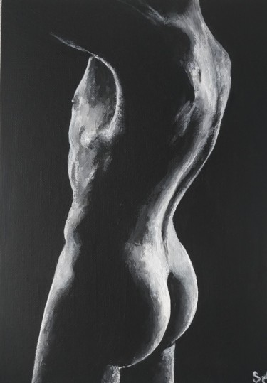 Painting titled "Nude 2" by Sylvie Lescan, Original Artwork, Acrylic Mounted on Cardboard