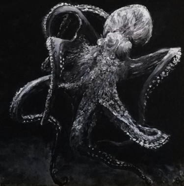 Peinture intitulée "Mme la pieuvre" par Sylvie Lescan, Œuvre d'art originale, Acrylique Monté sur Carton