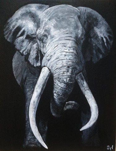 Peinture intitulée "L'emblème d'Afrique" par Sylvie Lescan, Œuvre d'art originale, Acrylique Monté sur Carton