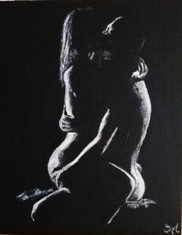Malerei mit dem Titel "Enlacés" von Sylvie Lescan, Original-Kunstwerk, Acryl Auf Karton montiert