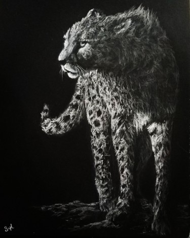 Painting titled "Guépard" by Sylvie Lescan, Original Artwork, Pastel